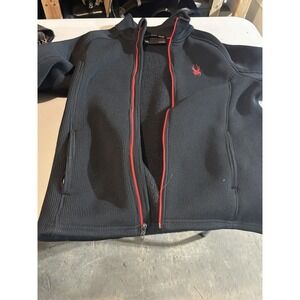 Spyder Foremost Full Zip Sweater Jacket Fleece Lined Black Red Mens Size Large